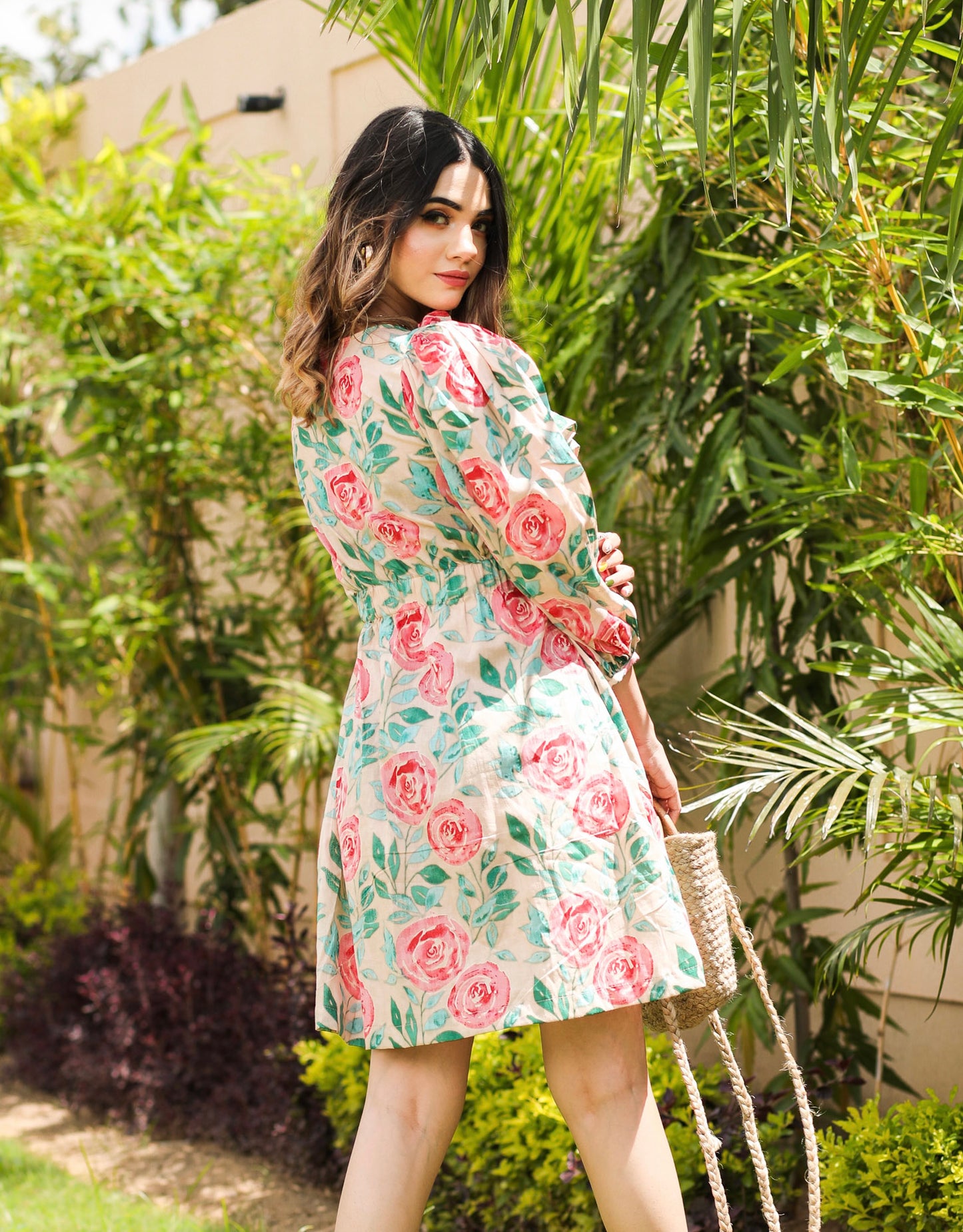 Beige Rose Floral Dress