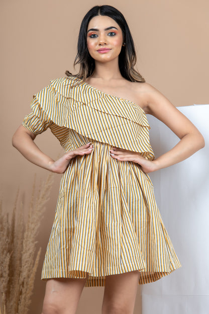 Stripes one shoulder dress